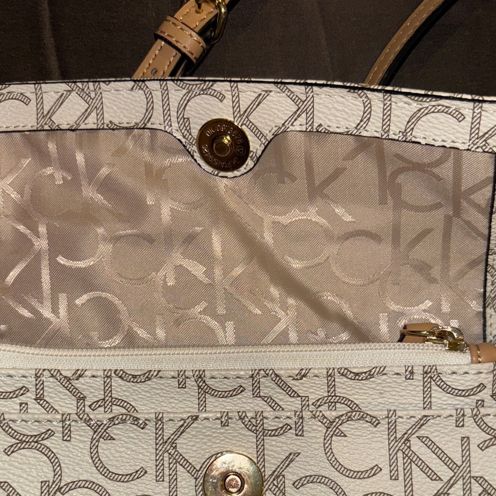 Calvin Klein Beige Monogram Crossbody Bag - Picture 4 of 6